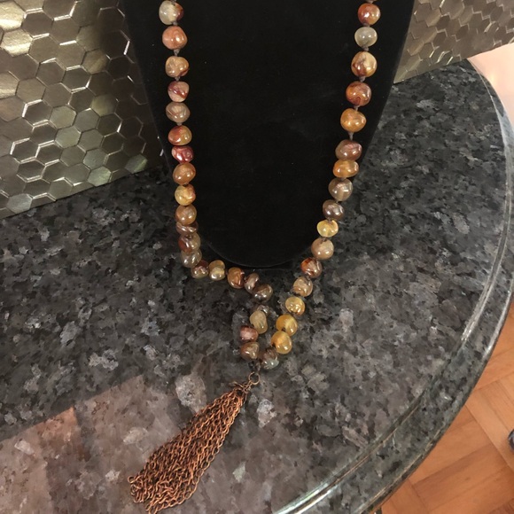 Jewelry - NWOT Natural Stone Necklace With Metal Tassel